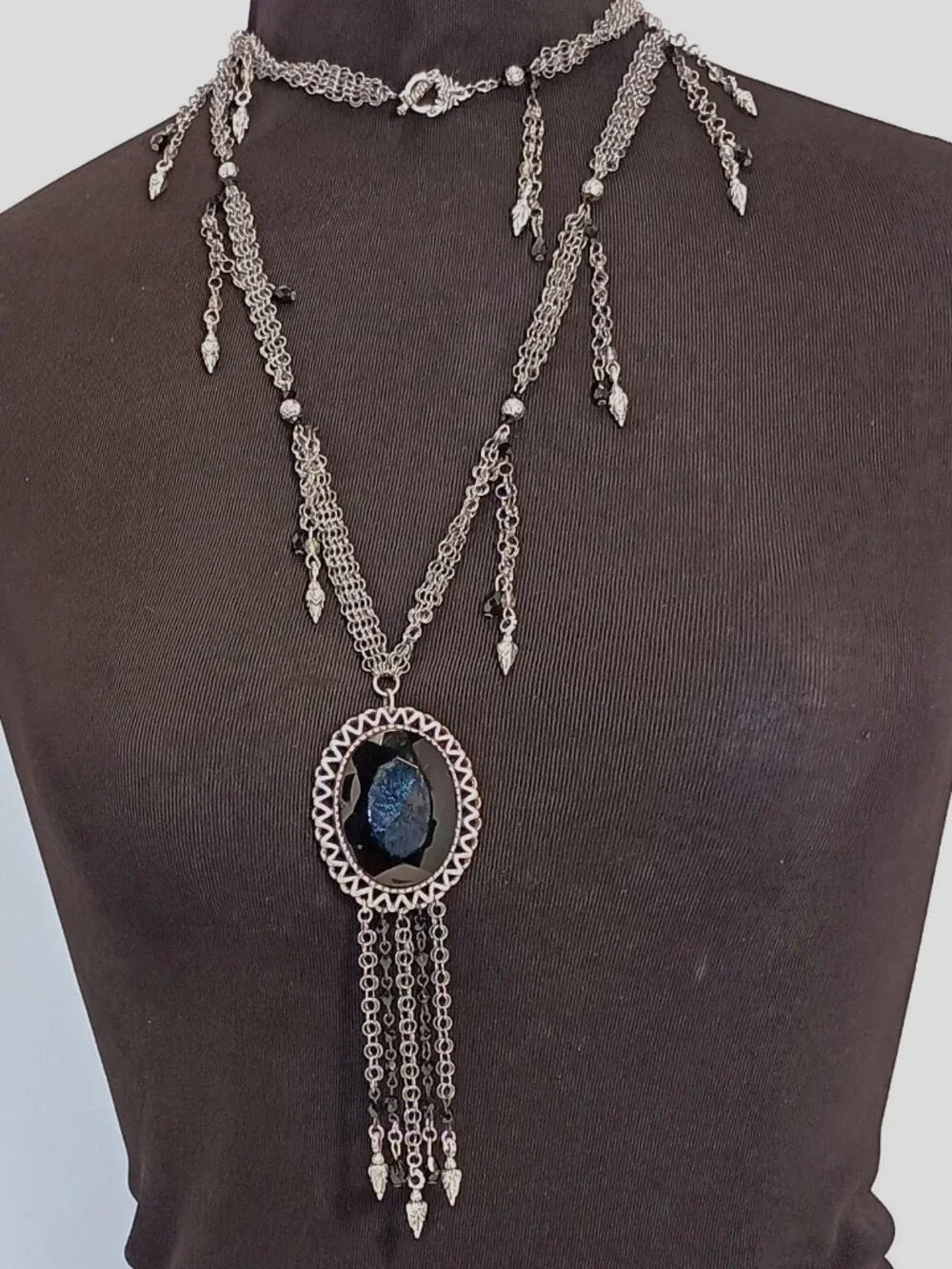 Ferrara Whiting & Davis Antique Silver Ring Mesh Necklace.